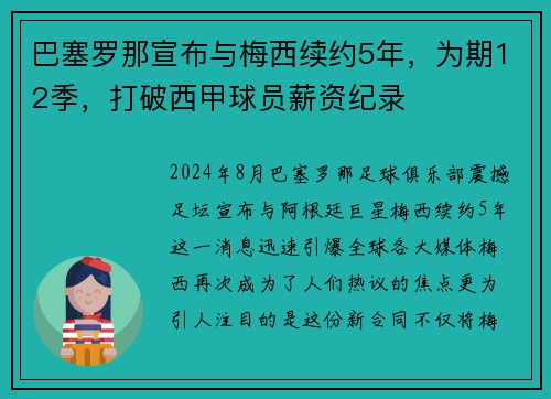 巴塞罗那宣布与梅西续约5年，为期12季，打破西甲球员薪资纪录